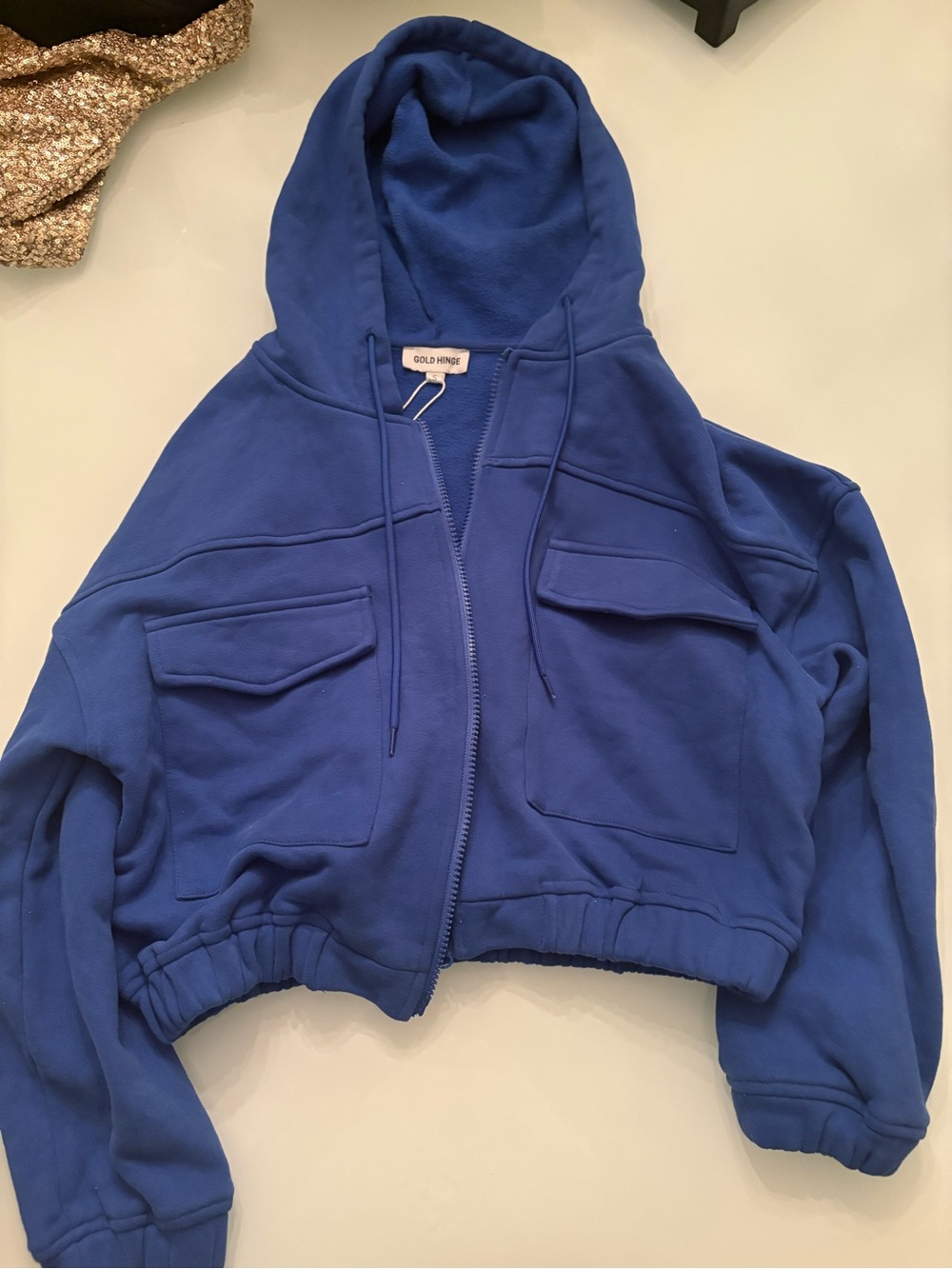 Gold Hinge Royal Blue Cargo Cropped Zip Hoodie